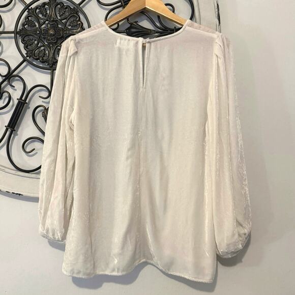 Velvet by Graham & Spencer Nancy Silk Velvet Top Ivory White Large Quiet Luxury - Picture 5 of 11